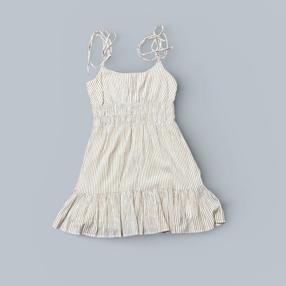 MINKPINK Koa Strappy Mini Dress White & Beige Stripes